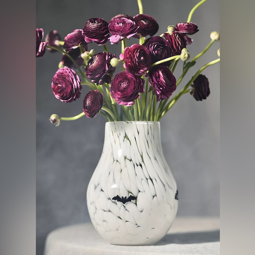 Anthropologie The Spooky Icon Confetti Glass Vase Bat Large